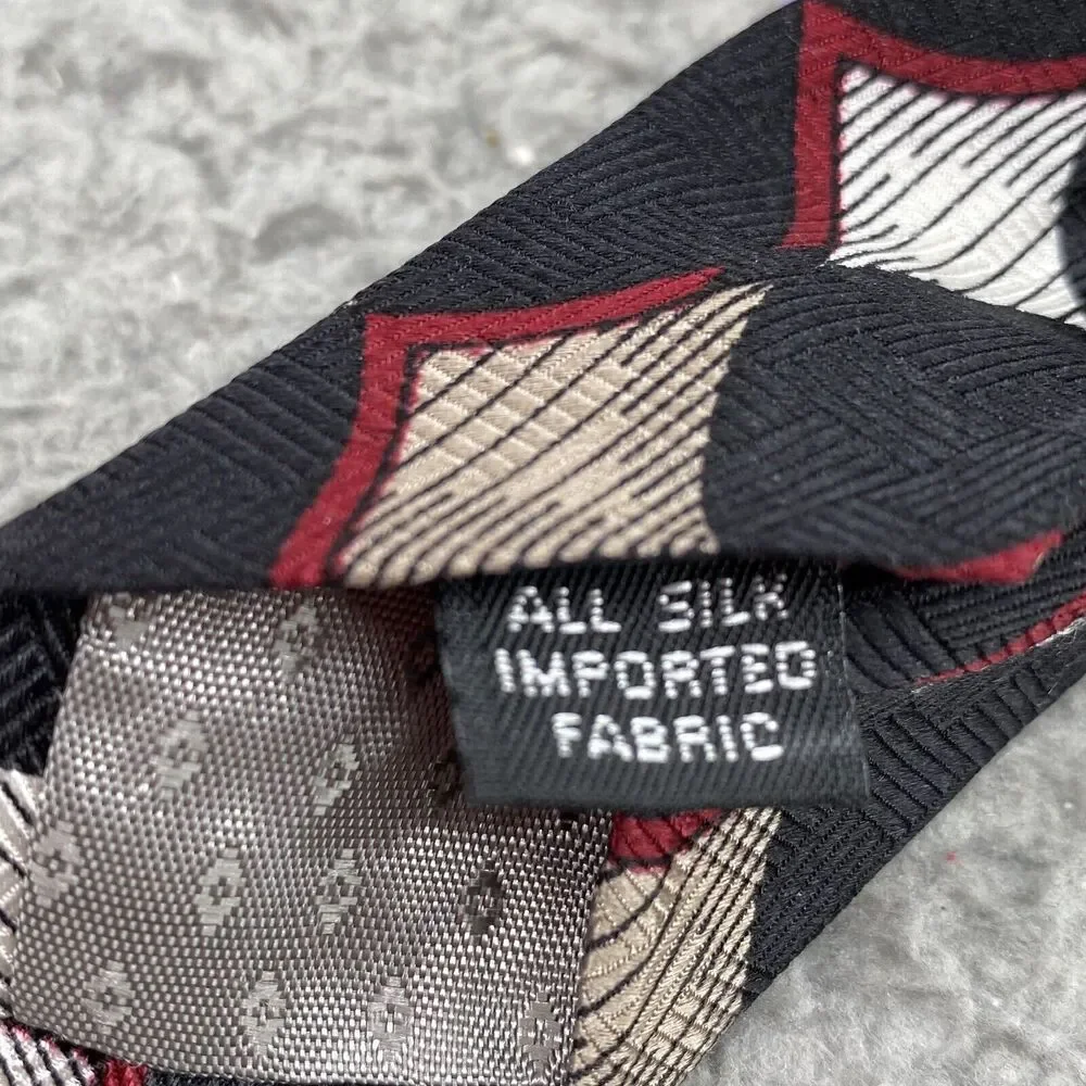 Vintage Givenchy Monsieur‎ Tie 100% Silk Mens Black Red Geometric Italian Fabric